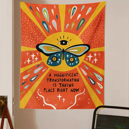 Decobites Sunshine Butterfly Tapestry - Retro Psychedelic Flower Wall Hanging