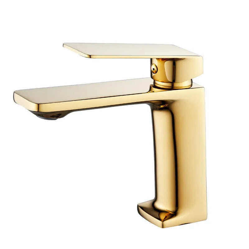 Grifo de Lavabo Gold Basin™ Decorbites: Grifo Mezclador Moderno para Lavabo de Baño, Control de Agua Caliente y Fría
