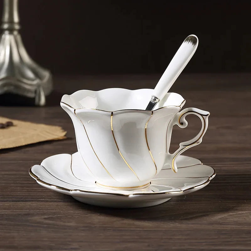 DecorBites™ Gold Wave Bone China Tea Cup Set 200ml High-grade Porcelain Drinkware