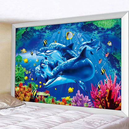 ديكور بايتس™ بساط يوغا ماندالا ثلاثي الأبعاد لعالم ما تحت الماء، ديكور منزلي، نسيج أريكة هيبي، بطانية