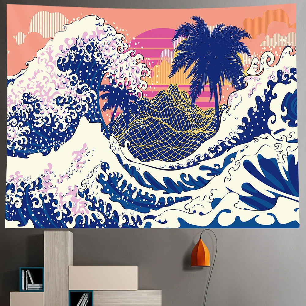 Decobites Sea Sunrise Japanese Home Art Tapestry Hippie Bohemian Wall Bed Sofa Blanket