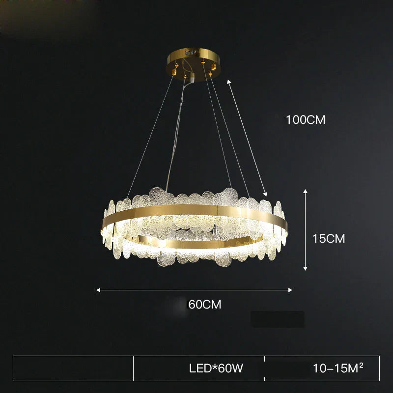 Gold LED Dining Chandelier Frosted Glass 80cm