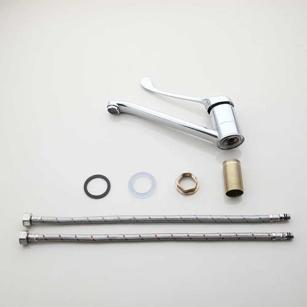 DecorBites™ Brass Long Handle Basin Faucet Mixer Tap Deck Mount Chrome Polished