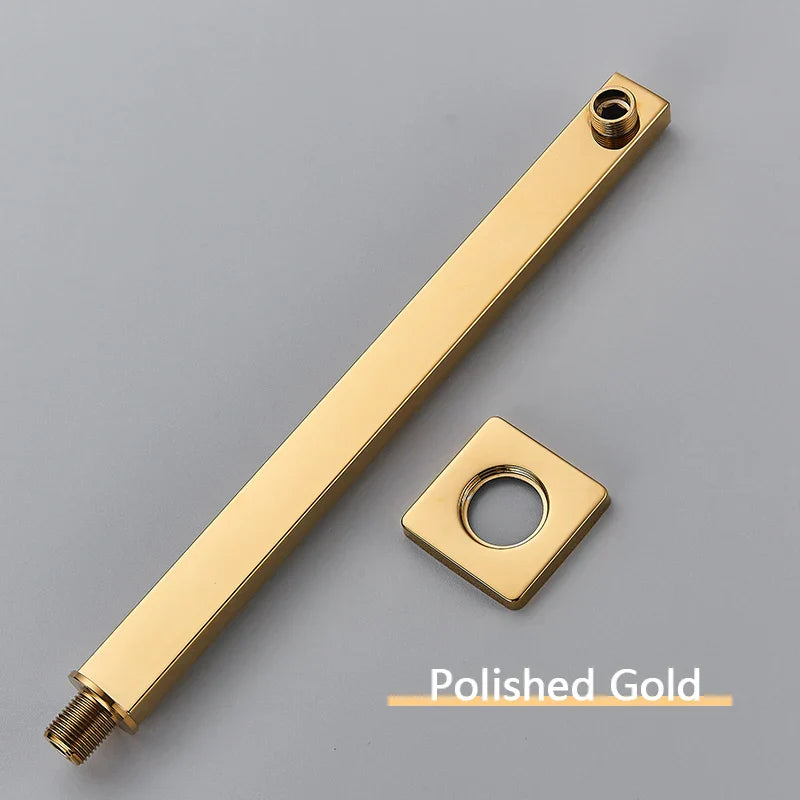 DecorBites™ Gold Stainless Steel Shower Arm & Head Holder Wall Mount Fixed Pipe