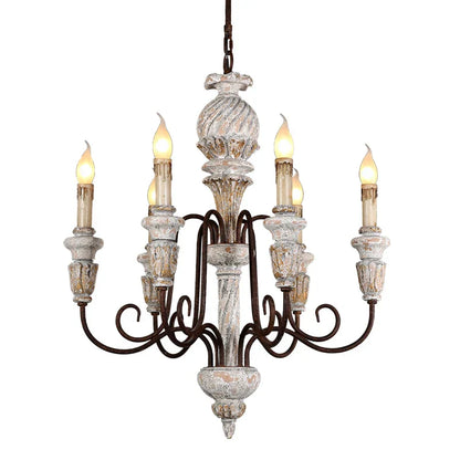 DecorBites™ Antique White Wooden Chandelier Elegant French Rustic Lighting