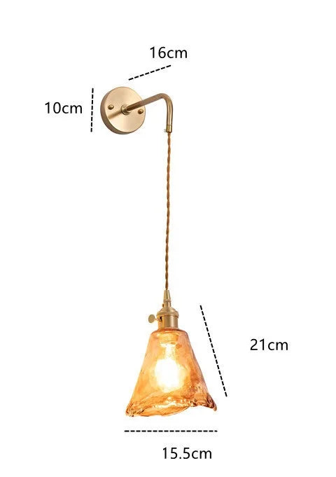DecorBites™ Amber Glass Wall Lamp Switch, Modern Copper LED Light for Home, Bedroom, Living Room