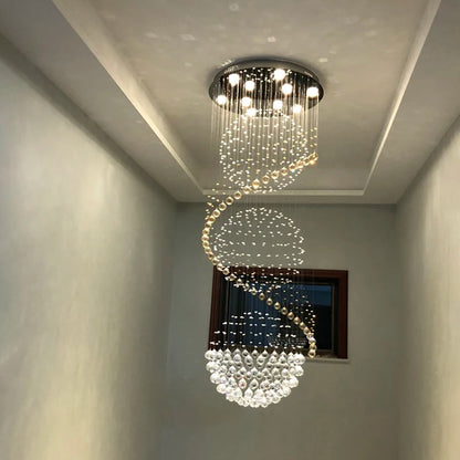 Crystal Chandelier Modern Spectacular LED Spiral Ball Raindrop K9 Ceiling Light Fixture Living Room Hotel Corridor Foyer