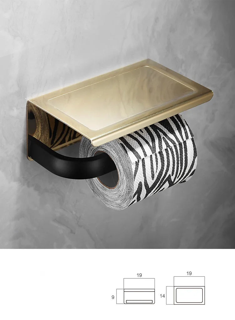 Conjunto de Baño Decorbites™ Oro y Negro - Estante, Perchero para Toallas, Soportes, Soporte para Cepillo y Más