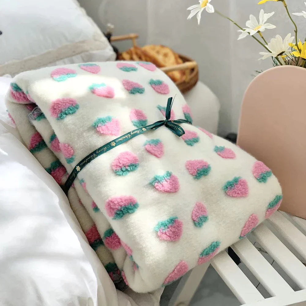 Manta de lana infantil DecorBites™ 3D Cherry - Ropa de cuna Kawaii para niña