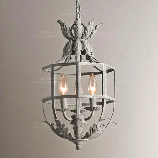 DecorBites™ Grey Metal Cage Lantern Chandelier - Vintage Hanging Lighting Fixture