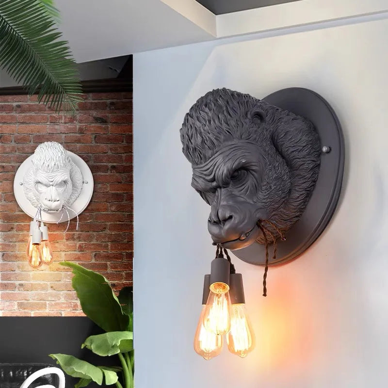 DecorBites™ Gorilla Resin Wall Lamp: Modern Retro LED Sconce for Bedroom Decor