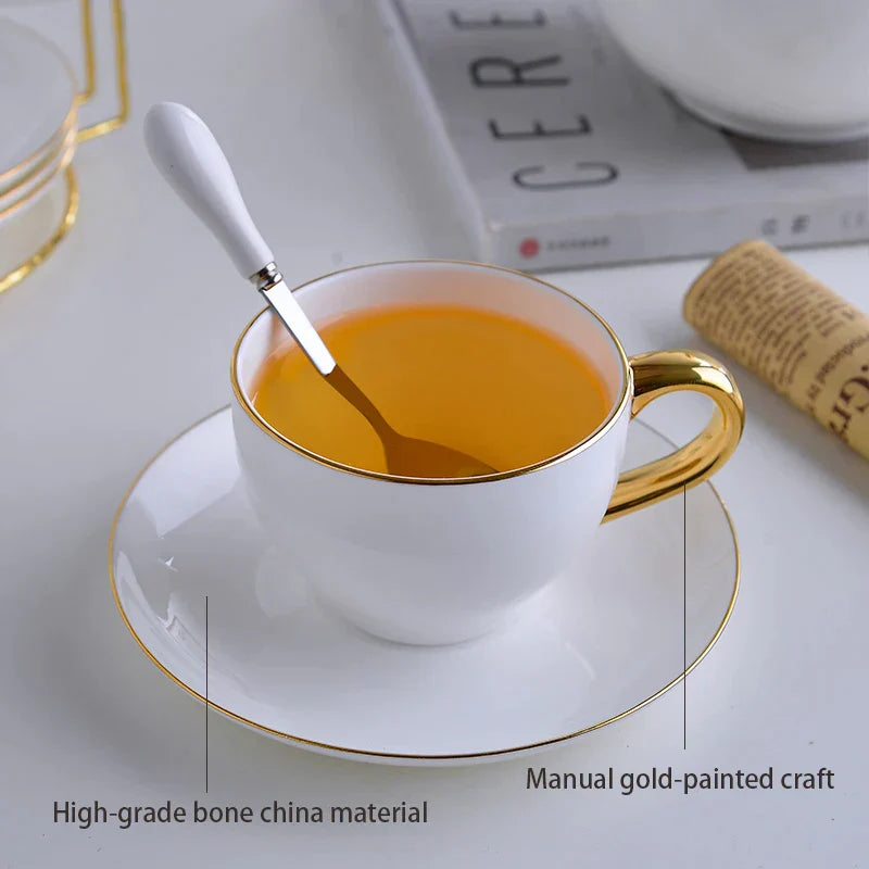 DecorBites™ Elegant Bone China Tea Set | Porcelain Teacup & Teapot Set White Gold