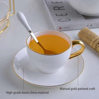 DecorBites™ Elegant Bone China Tea Set | Porcelain Teacup & Teapot Set White Gold