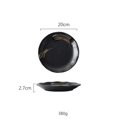 DecorBites™ Black Ceramic Sushi Plate and Rice Bowl Set