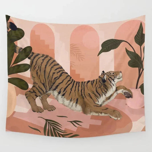 Decobites Pink Tiger Tapestry Wall Hanging Dorm Room Decor Jungle Animal Boho Wall Cloth