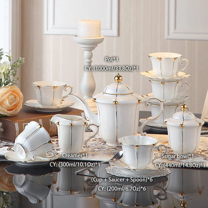 DecorBites™ Elegant Bone China Tea Set Luxury Porcelain Coffee Pot Creamer Sugar Bowlcaffold