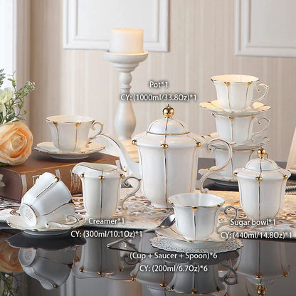 DecorBites™ Elegant Bone China Tea Set Luxury Porcelain Coffee Pot Creamer Sugar Bowlcaffold