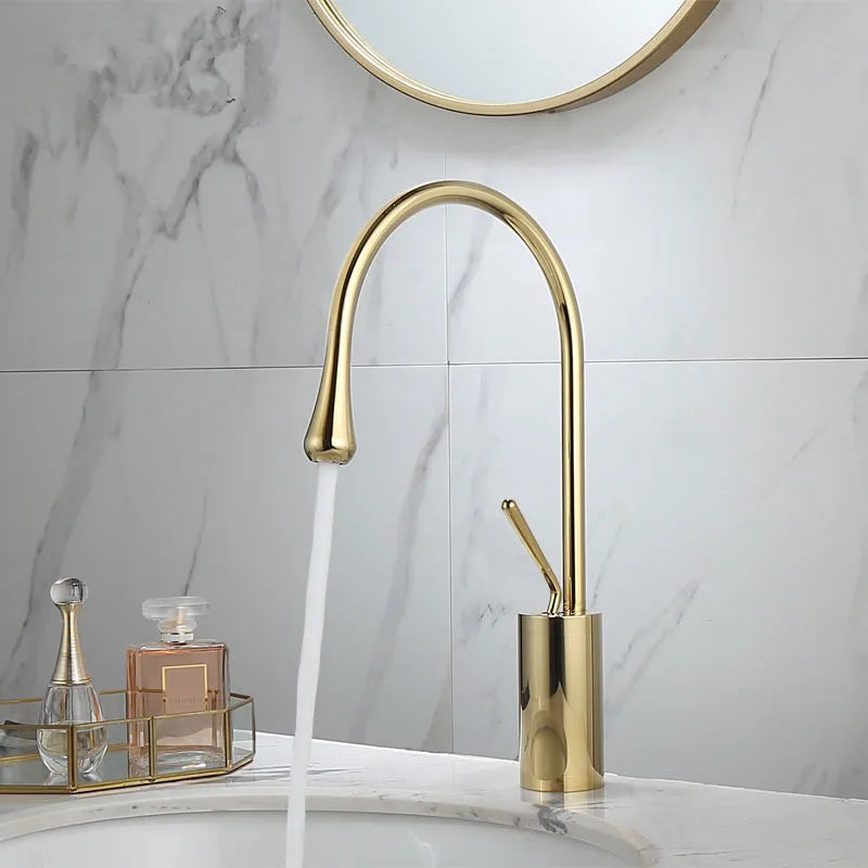 DecorBites™ Gold & Marble Basin Faucet: Single Handle Swivel Sink Water Crane
