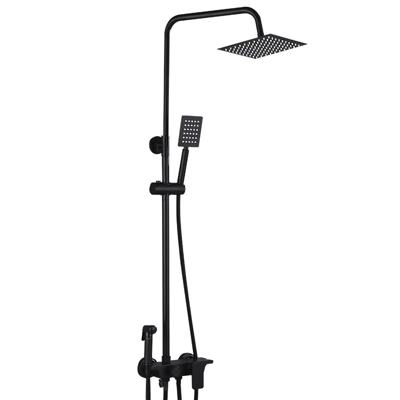 DecorBites™ Black Brass Shower Set with Tub Faucet - Rainfall Bath Mixer for Bathtub