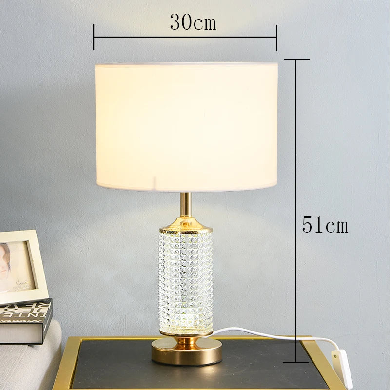 DecorBites™ Clear Crystal Glass LED Table Lamp for Bedroom and Living Room