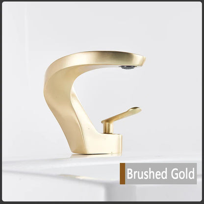 DecorBites™ Brushed Gold Basin Faucet: Modern Brass Deck Mount Bathroom Mixer Tap