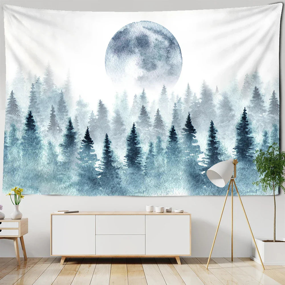 Decobites Foggy Forest Tree Tapestry Living Room Decor