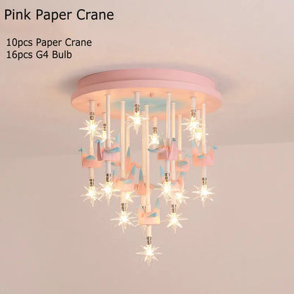 ديكوربايتس™ مصباح سقف للأطفال على شكل حصان ورقي من الراتنج - مصباح غرفة نوم LED أزرق وردي