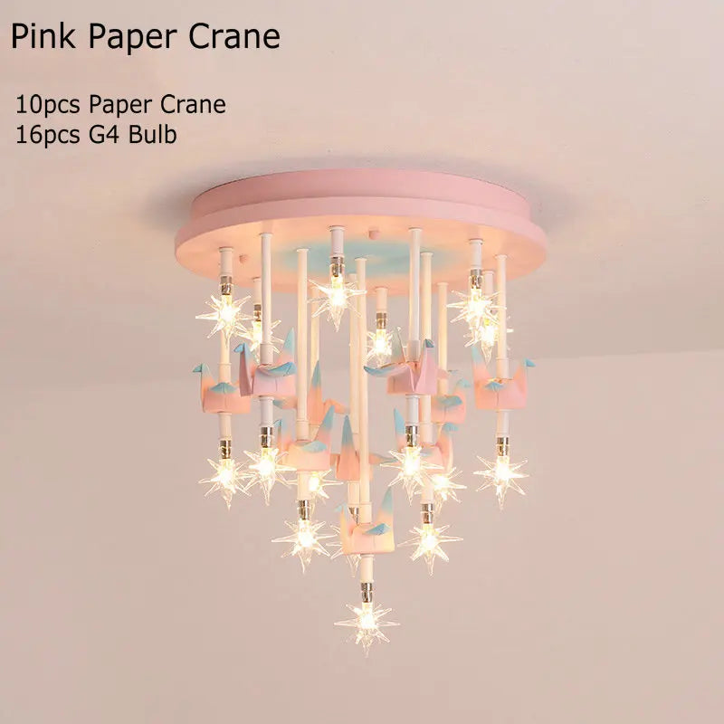 Lámpara de techo de grulla de papel de caballo de resina para niños Decorbites™ - Azul Rosa LED para dormitorio