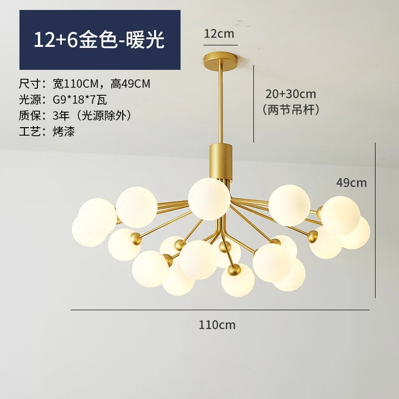 Lámpara de araña de bola de vidrio dorado Decorbites™: Iluminación LED de lujo para comedor, cocina, café