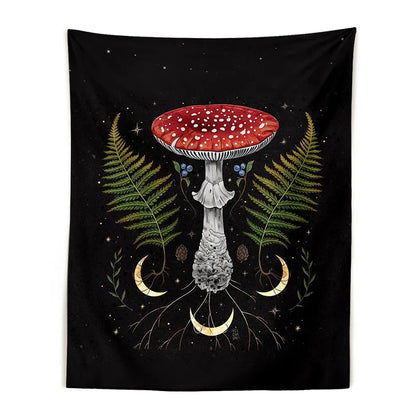 Decobites Mushroom Moon Phase Tapestry Wall Hanging - Vintage Hippie Bohemian Psychedelic Home Decor