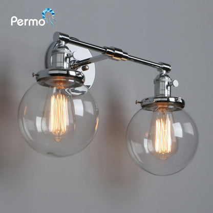 ديكوربايتس™ مصباح حائط على شكل كرة زجاجية للديكور المنزلي الكلاسيكي - رأسان مزدوجان E27