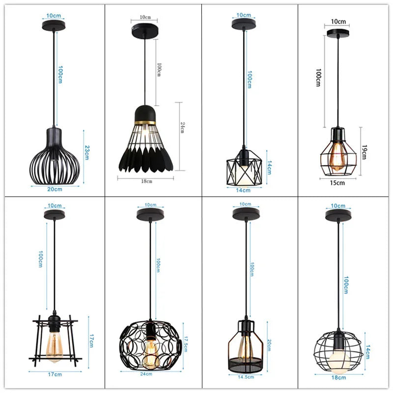 DecorBites™ Industrial Nordic Cage Pendant Light, Black Iron Retro Loft Hanging Lamp