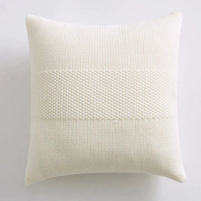 DecorBites™ Knit Cushion Cover 45x45cm Solid Cotton Pillow Pink Ivory Grey Cream