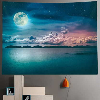 Decobites Beach Moon Night Sky Tapestry for Hippie Bohemia Decor & Yoga Mat