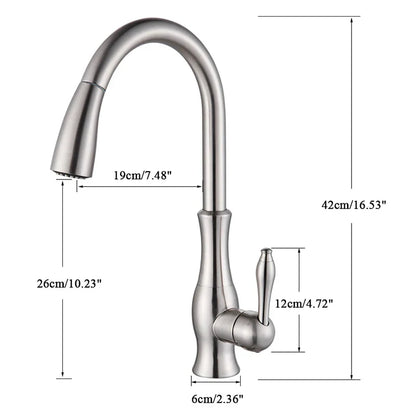 Grifo mezclador monomando extraíble DecorBites™ de níquel cepillado para cocina