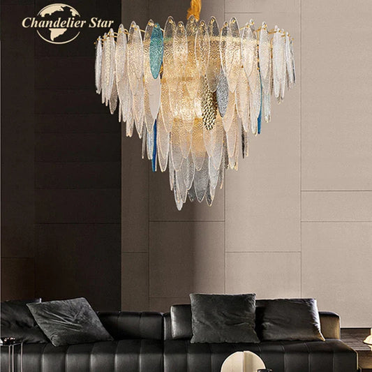 DecorBites™ LED Glass Metal Leaf Chandelier: Luxury Postmodern Lighting for Home Decor, Bedroom, Living Room