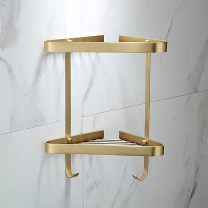 DecorBites™ Brass Bathroom Shower Rack: Brushed Gold Corner Shelf for Bath and Shower Storage