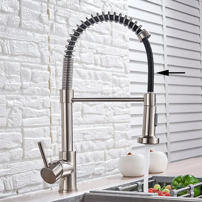 Grifo de cocina extraíble DecorBites™ de níquel cepillado - Mezclador de agua fría y caliente con rotación de 360°