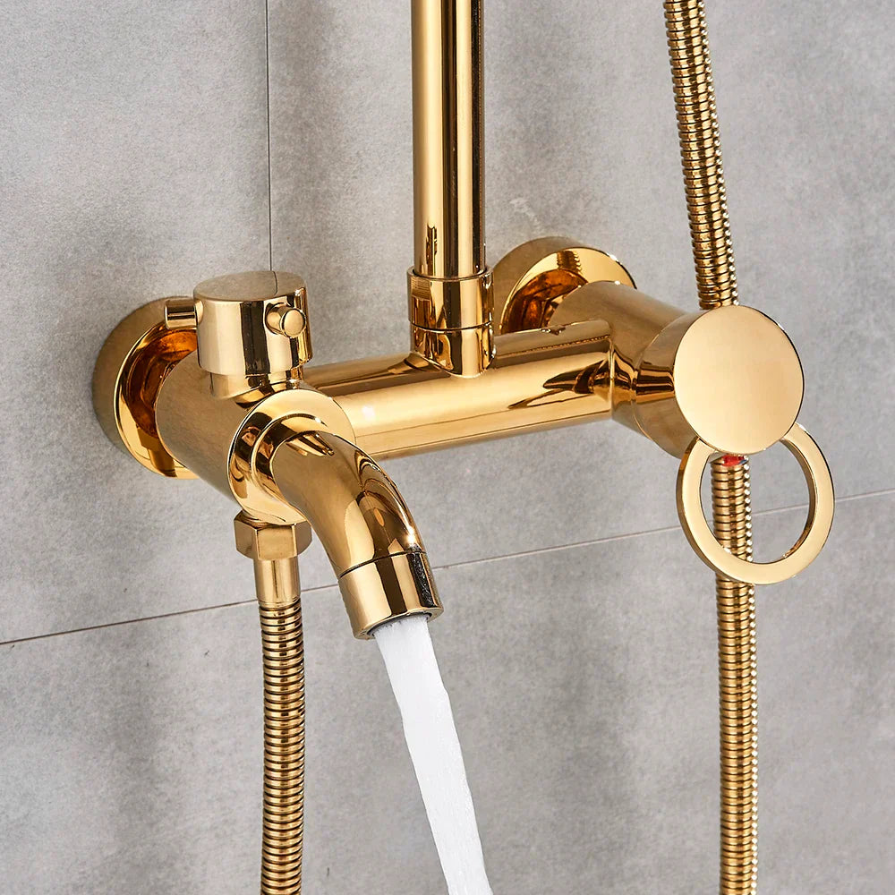 DecorBites™ Gold Polish 8" Rain Shower System Wall Mounted Bathtub Faucet