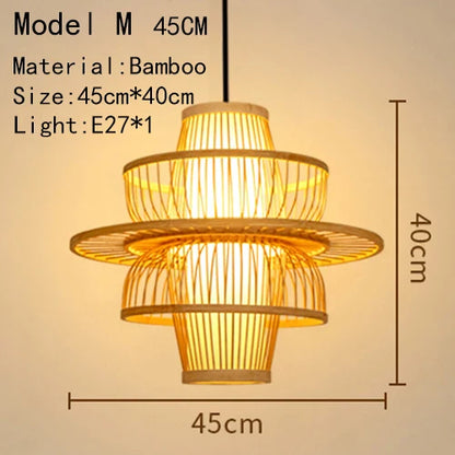Handwoven Rattan Bamboo Pendant Light in Black