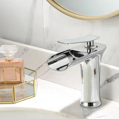 DecorBites™ Grey Waterfall Brass Basin Faucet - Hot Cold Mixer Tap for Bathroom Sink