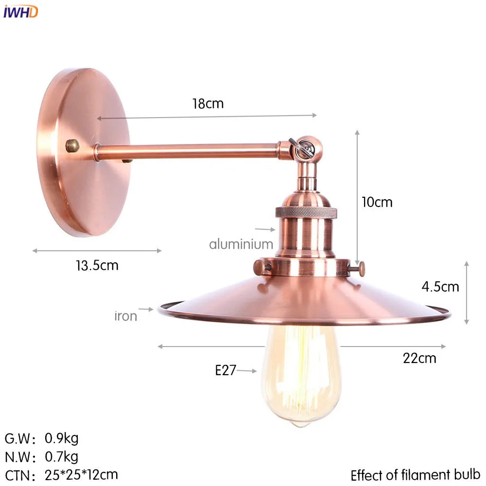 Aplique de pared LED rústico dorado antiguo DecorBites™ para decoración del hogar