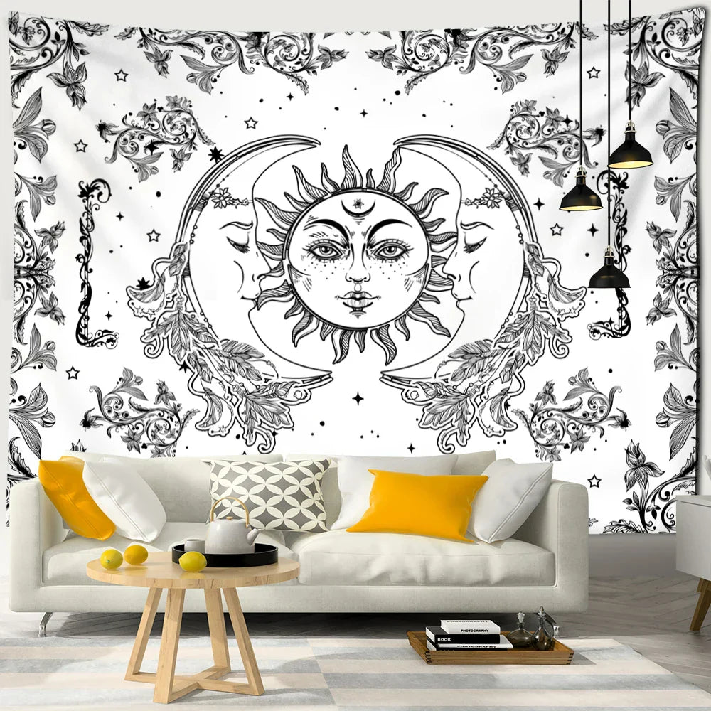 Decobites Sun Moon Universe Tapestry: Colorful Hippie Wall Hanging for Home Decor