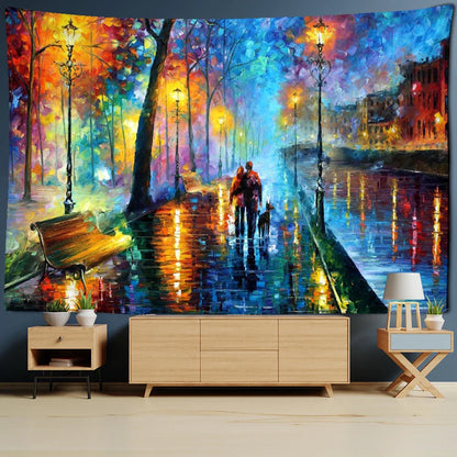 Decobites Night View Van Gogh Oil Painting Tapestry - Romantic Love Couple Wall Hanging