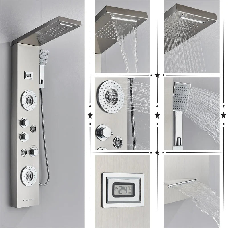 مجموعة دش DecorBites™ Black Rainfall مع نظام تدليك وشاشة درجة الحرارة