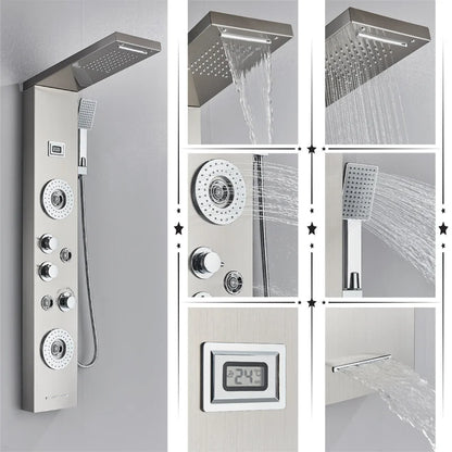 مجموعة دش DecorBites™ Black Rainfall مع نظام تدليك وشاشة درجة الحرارة