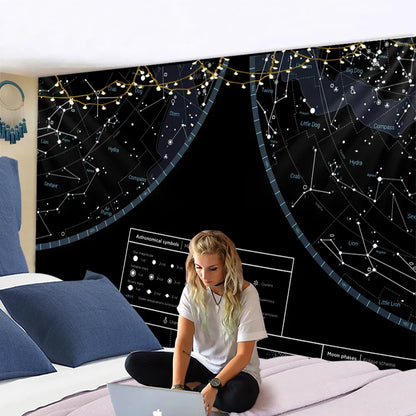 Decobites Interstellar Sky Map Constellations Tapestry- Black Galactic Wall Decor