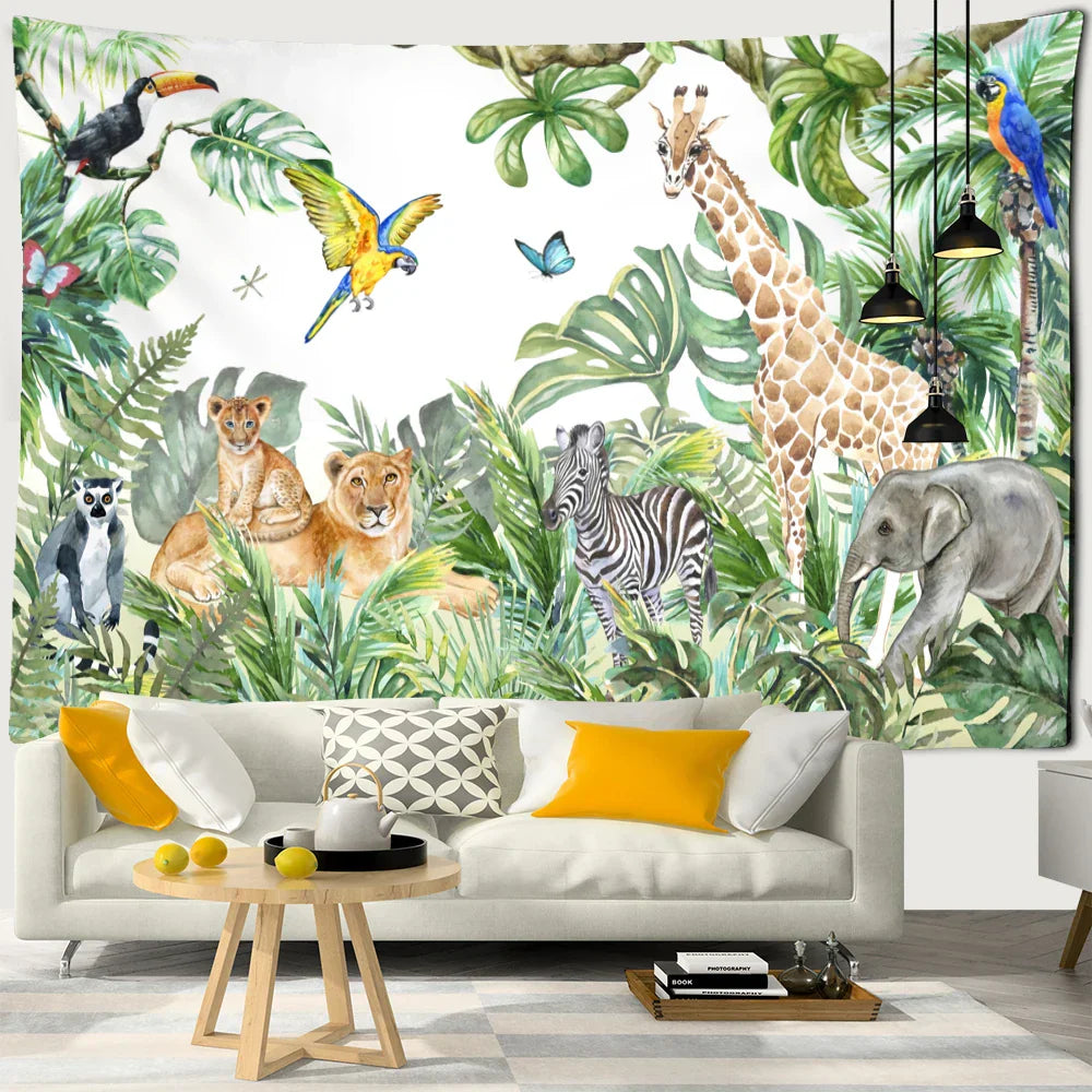 Decobites Rainforest Animal Tapestry Wall Hanging - Boho Hippie Home Decor