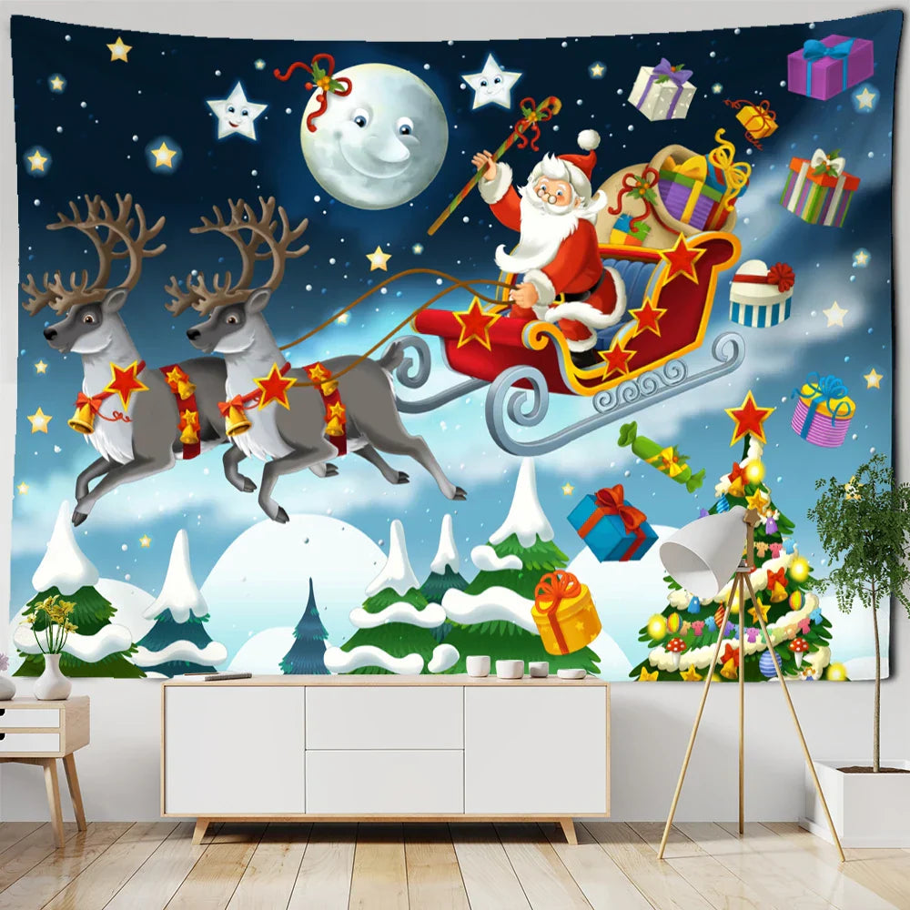 Decobites Santa Claus Sleigh Tapestry Wall Hanging Witchcraft Christmas Day Girl Home Decor