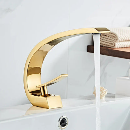 صنبور حوض ديكوربايتس™ أسود/ذهبي، خلاط حمام عصري، بمقبض واحد، شلال ساخن وبارد